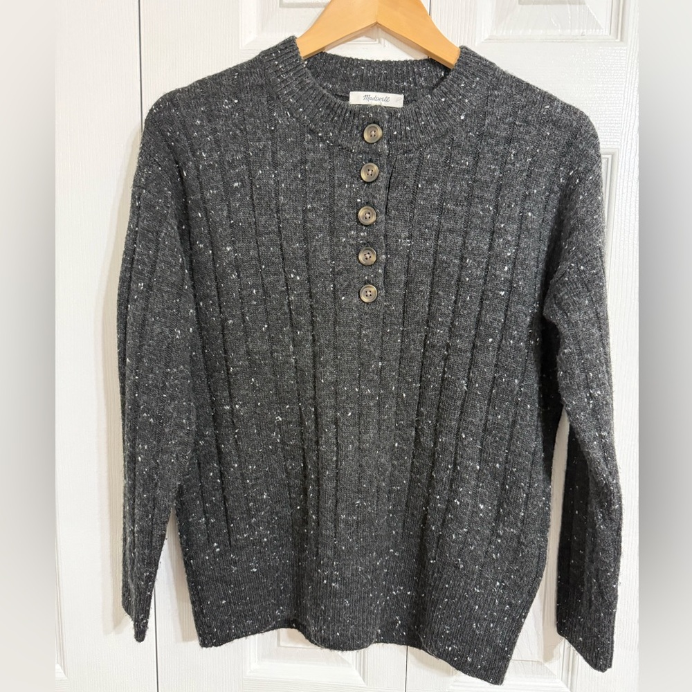 Madewell Bowden Henley Sweater Gray Speckled size XS